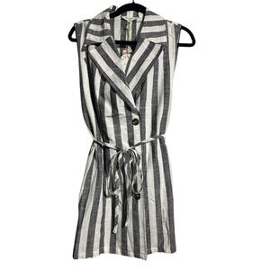 Umgee Black & White Striped Cotton Linen Tunic – Sleeveless